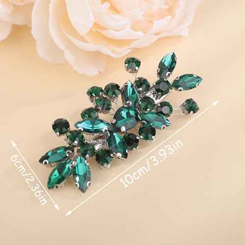 Teyglen Green Rhinestone Hair Clip Bridal Crystal Hair Barrette for Women Sparkly Hair Piece Wedding Hair Clips Hair Accessories for Women (Peacock green)