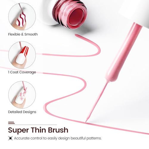 JODSONE 10pcs Nail Art Gel Liner,3D Effect Gel Nail Polish Thin Brush Painted DIY at Home Salon Design Gift for Girls
