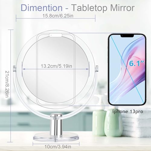Vanity Makeup Mirror with Stand, 1X/15X Magnification Double Sided 360 Degree Swivel, Portable Table Desk Counter top Magnifying Mirror, Tabletop Bathroom Shaving Mirror, 6.25 Inch