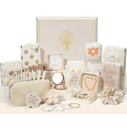 Set of 9 Individually Wrapped Teen Girl Gifts Trendy Stuff, Cute & Practical, Christmas/Birthday Gift for Granddaughter Daughter Niece Ages 8-16, with Empowering Tasks(Cream)