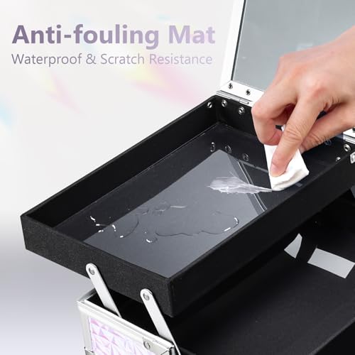 Joligrace Makeup Train Case Makeup Case Organizer Portable Cosmetic Box Storage with 2 Trays Mirror Locking with Keys Make Up Travel Case Nail Kits Traveling Makeup Box Shiny Purple