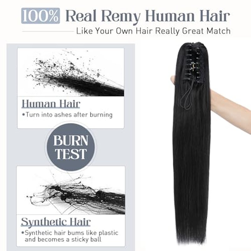 Rich Choices Claw Clip Ponytail Extension Human Hair Real Hair Ponytail Extension Balayage Jet Black 18 Inch 115g One Piece Clip In Long Ponytail Hair Extensions Straight For Women #1