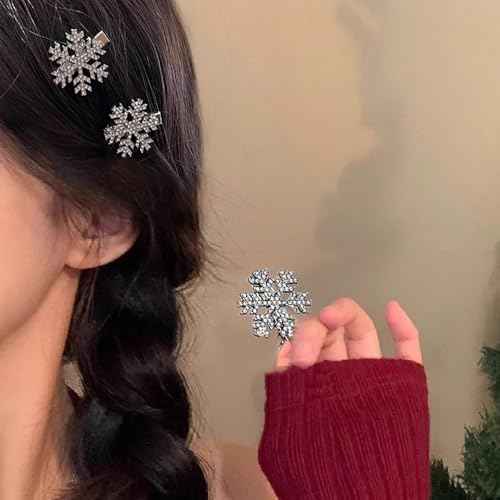 8 Pcs Snowflake Hair Clips Shinny Rhinestone Snowflake Hairpins 1.2 Inch Xmas Hair Barrettes Winter Hair Accessories Alligator Clips for Women Girls Christmas Party Supplies