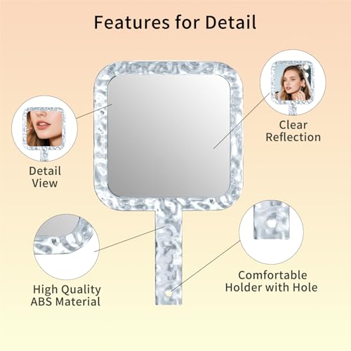 Famihomii Handheld Mirror with 1X/7X Magnification, Dual-Sided Magnification Hand Mirror, Hand Mirror with Handle, 5.1" x 6.1", Lightweight & Durable, Portable & Hangable for Makeup, Shaving - Clear