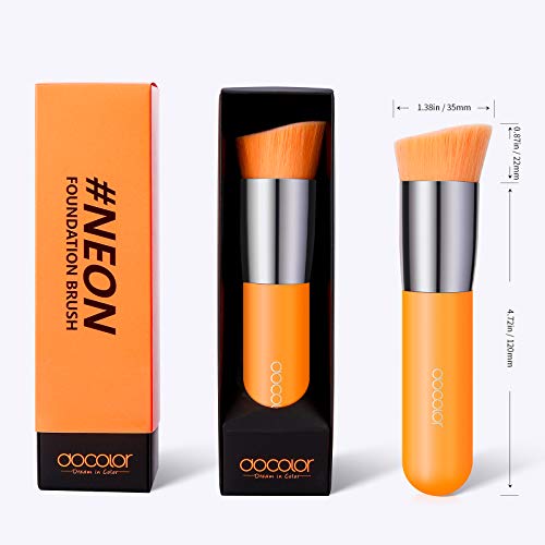 Docolor Angled Kabuki Foundation Brush Synthetic Professional Face Blush Liquid Powder Foundation Makeup Brush for Blending Liquid, Cream or Flawless Powder Cosmetics Tools, Neon Orange