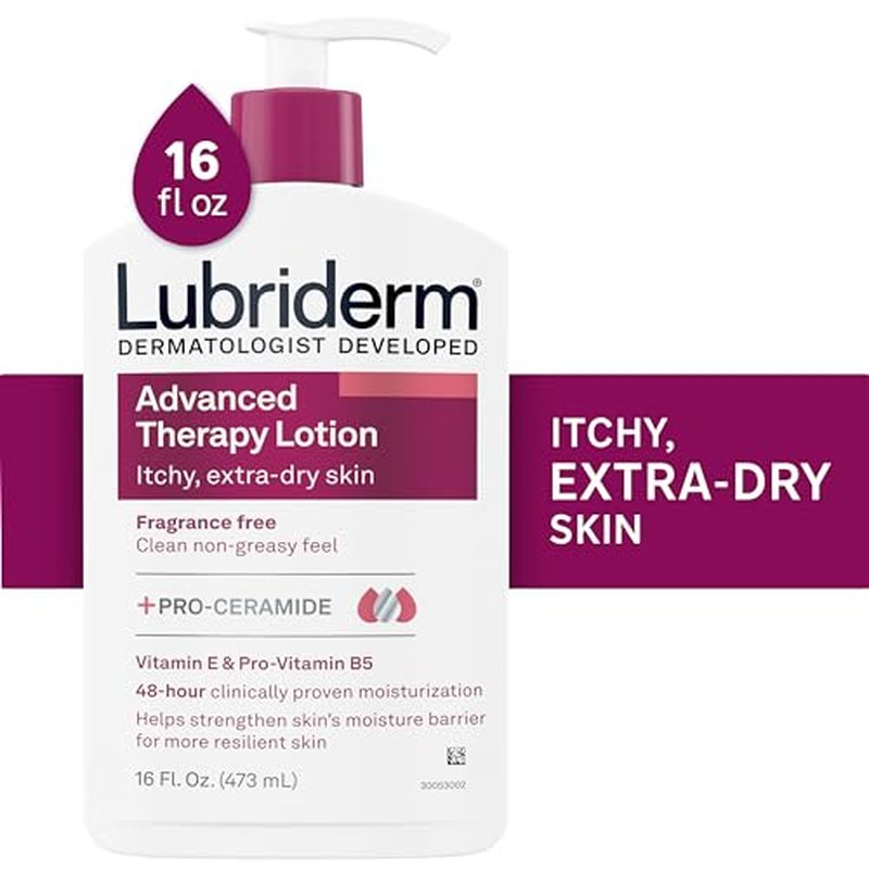 Lubriderm Advanced Therapy Fragrance-Free Moisturizing Lotion with Vitamins E and Pro-Vitamin B5, Intense Hydration for Extra Dry Skin, Non-Greasy Formula, Pack of Three, 3 x 16 fl. oz