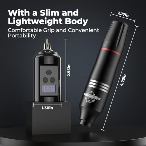 Wireless Tattoo Kit for Beginners - Tattoo Machine with 2pcs 1200 mAh Capacity Power Supply, Tattoo Pen Kit with 10Pcs Tattoo Cartridge Needles Transfer Papers and 3mm Tatoo Practice Skin