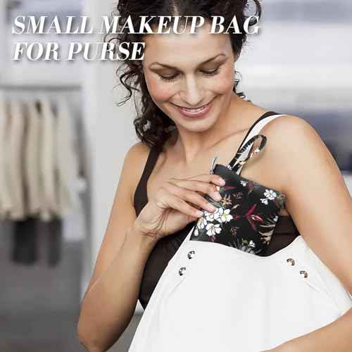 Gloppie Small Makeup Bag Summer Sunscreen Bag Cosmetic Bag for Purse Travel Make up Bags for Women Zipper Makeup Pouch White Flower