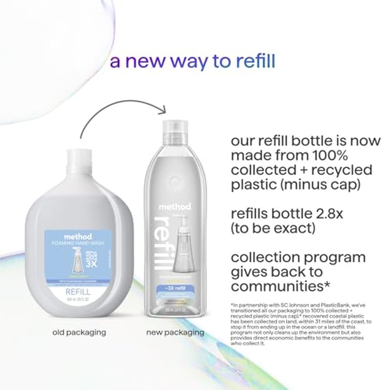 Method Foaming Hand Soap, Refill, Sweet Water, Recyclable Bottle, 28 oz, (Pack of 1) (Packaging May Vary)