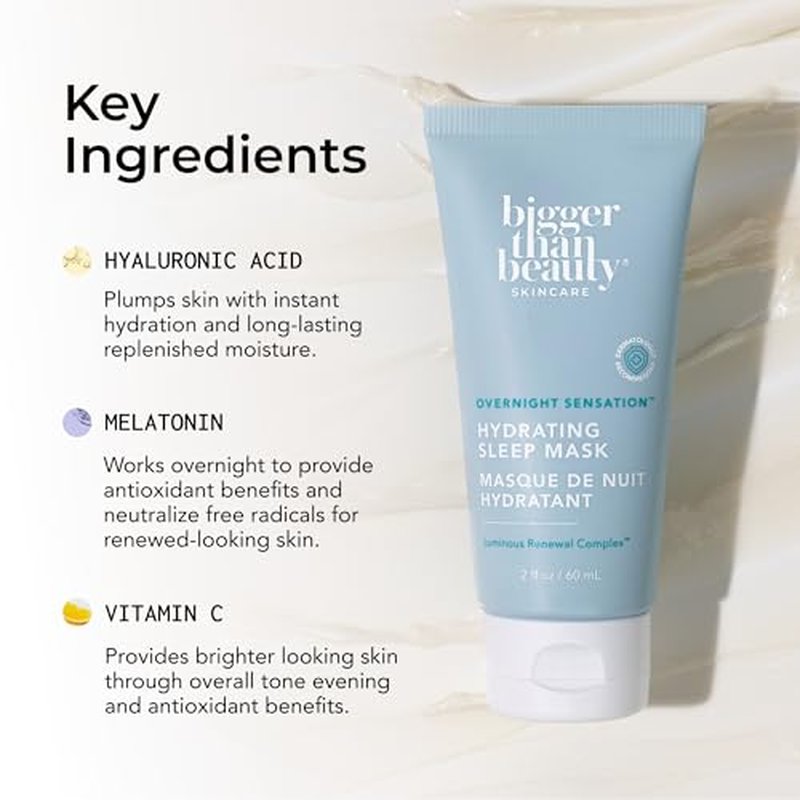 Overnight Sensation Hydrating Sleep Mask, Hydration Mask with Vitamin C, Hyaluronic Acid & Melatonin for Women, for All Skin Types, Night Time Skin Care Routine, Vegan