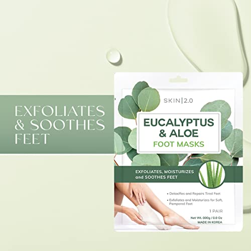 Eucalyptus & Aloe Foot Masks - Moisturizes Tired, Dry & Cracked Feet, Exfoliating & Hydrating - Dermatologist Tested Korean Skincare - Clean Beauty, Cruelty-Free - 3 Pairs