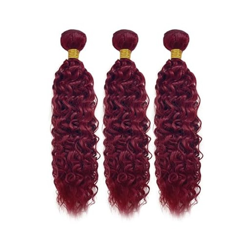 Augfst Brazilian Virgin Human Hair Bundles Burgundy 99J Water Wave Curly Human Hair Bundles 22 24 26 inch Unprocessed Brazilian Wine Red Quick Weave Hair for Black Women