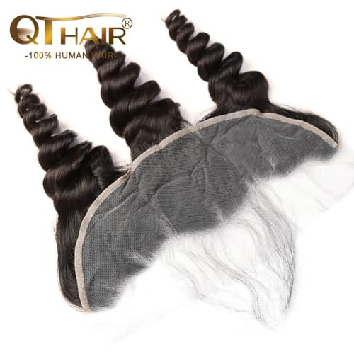QTHAIR 16A 13x4 HD Lace Frontal Human Hair Loose Wave Frontal Pre Plucked with Baby Hair Ear to Ear Transparent Lace Closure 100% Unprocessed Brazilian Virgin Human Hair (14inch)