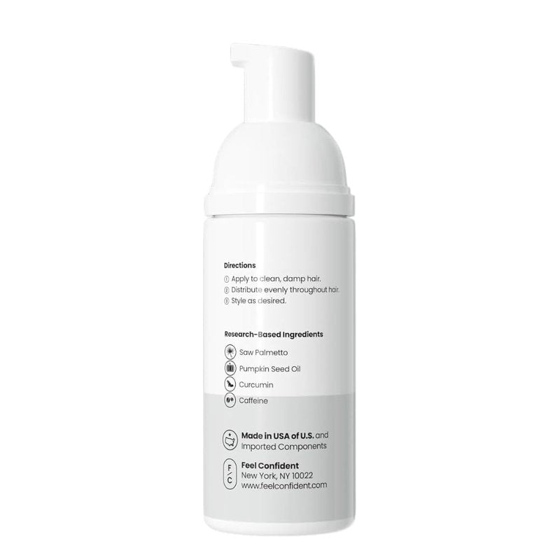 Feel Confident Thickening Foam - Hair Surgeon Formulated for Men & Women with Saw Palmetto, Pumpkin Seed Oil, Caffeine & Turmeric, Lightweight Volumizing & Styling Mousse for Fine or Thin Hair 1.7oz