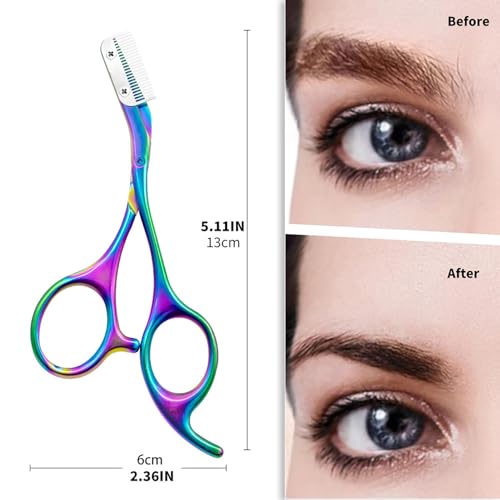 Eyebrow Scissors with Comb - Stainless Steel Eyebrow Trimmer for Women and Men, Facial Grooming Scissors Kit, Professional Precision Eyebrow Trimmer,Perfect For Gifts for Men and Women,Rainbow