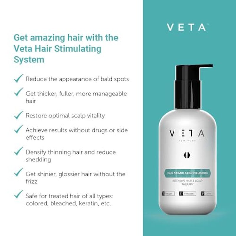 Stimulating Shampoo for Hair Growth. Drug-Free Treatment with Trichogen and Follicusan for Men and Women - 27 fl. oz - Veta
