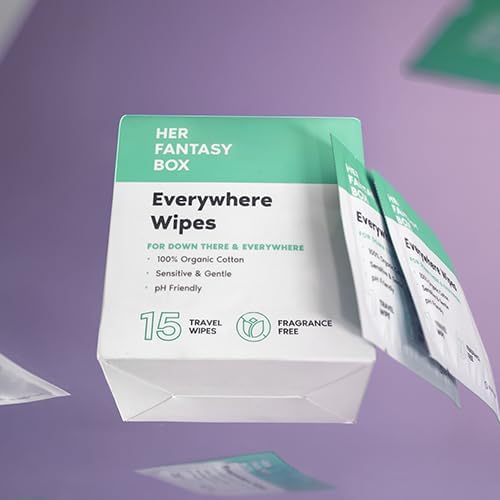 Her Fantasy Box | Everywhere Wipes – 100% Organic Cotton, Gentle & Refreshing, pH-Balanced, Fragrance-Free, Plant-Powered for Body, Face & Intimate Areas, Ideal for Sensitive Skin - 1 Pack, 15 Wipes