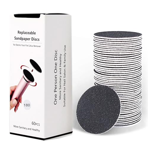 60pcs Replaceable Sandpaper Refill Discs for Electric Foot File Callus Remover Hard Dry Dead Skin Removal (Fine 180 Grit)