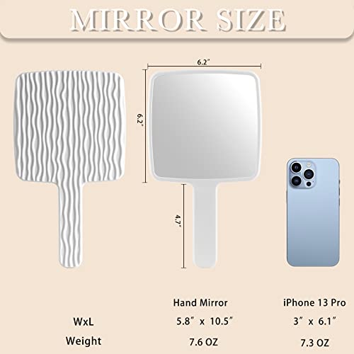 Hand Mirror, Handheld Mirror with Handle for Makeup, Portable Cute Hand held Mirror for Shaving, Travel Men & Women(White)