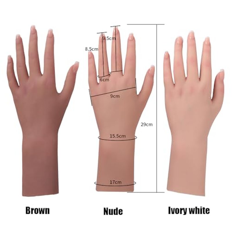 Realistic Life Size Silicone Female Hand Mannequin for Jewelry Display Nail Art Practice Photography Flexible Fingers Durable Lifelike Fake Hand Model (Pair Hand Without Skeleton, Brown)