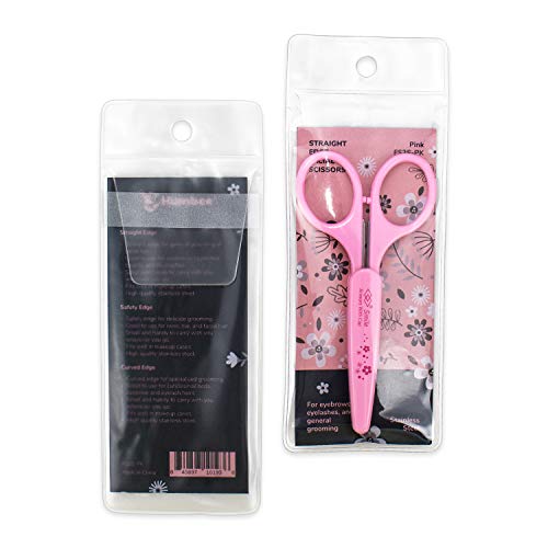 Eyebrow Scissors, Small Scissors for Facial, Nose, Eyebrow, Mustache, and Beard Hair Trimming & Grooming, Straight Edge, Pink Long Cap
