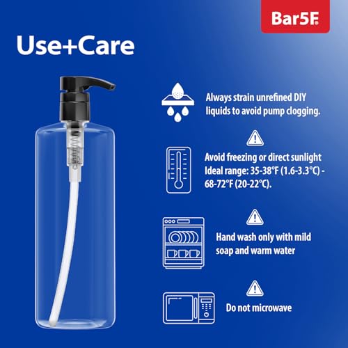 Bar5F Empty Shampoo Bottles with Pumps (2-Pack 32oz/1Liter/Large) BPA-Free PETE1 Plastic Bottle Crystal-Clear