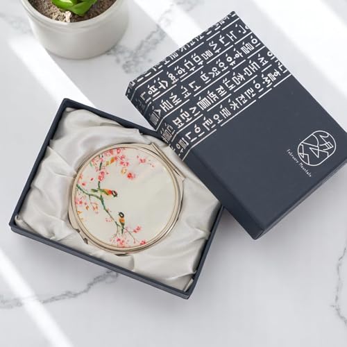 February Mountain Mother of Pearl Compact Mirror ? Dual Magnification Gift for Women, Mom, Sister ? Birthday or Christmas Idea (1, Spring Whispers)