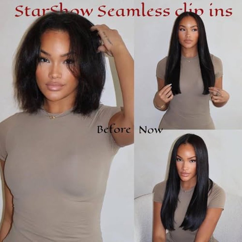 Yaki Straight Seamless Clip in Hair Extensions Remy Human Hair Extensions 1Pack 120g 7pcs Yaki Straight Clip Ins Hair Extensions Clip In Human Hair 22Inch Natural Black