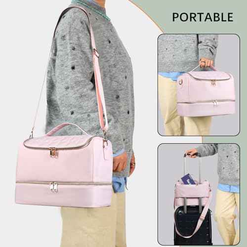 Nail Polish Organizer Case,Nail Storage Organizer Holds Nail Lamp & 50 Bottles Nail Polish,Nail Tech Travel Case,Waterproof Nail Kit Organizer Bag Fits Nail Supplies & Manicure Tools (Pink)