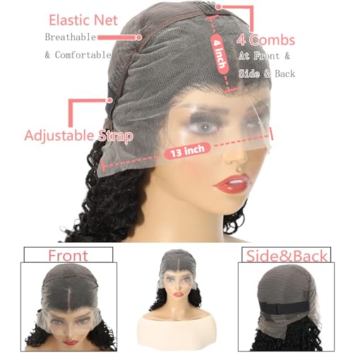 Water Wave Lace Front Wigs Human Hair 13x4 HD Transparent Lace Frontal Wigs Human Hair Pre Plucked 180% Density Water Wave Wig for Black Women Natural Color 16 Inch