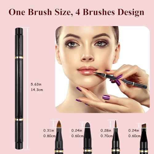 2 Pcs 4 in 1 Makeup Brush Set - Travel Size Powder/Blush, Foundation, Blending, Eye & Lip Brushes
