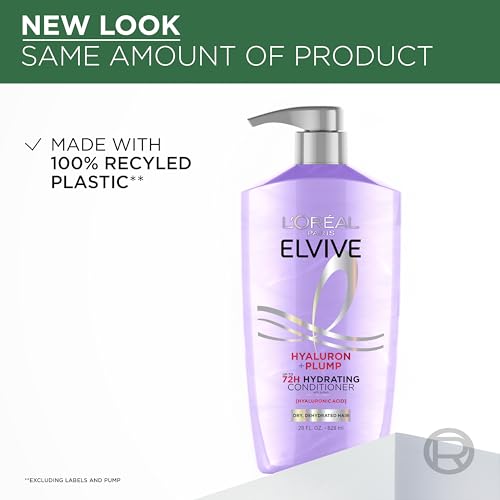 L'Oreal Paris Elvive Hyaluron Plump Hydrating Conditioner for Dehydrated, Dry Hair Infused with Hyaluronic Acid Care Complex, Paraben-Free, 26.5 Fl Oz