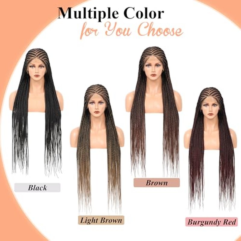 13X8 HD Lace Cornrow Braided Wigs for Women Braided Lace Front Wigs Middle Parted Box Braid Wig Synthetic Hair Full Lace Braided Wig Burgundy 36 Inch