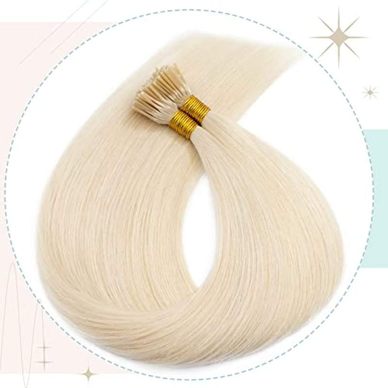 S-noilite Pre bonded I Tip Hair Extensions Human Hair Cold Fusion Stick Tip Real Human Hair Piece Invisible Keratin Glue Hair Extensions Full Head 100 Strands 50g 16 Inch (#60 Platinum Blonde)