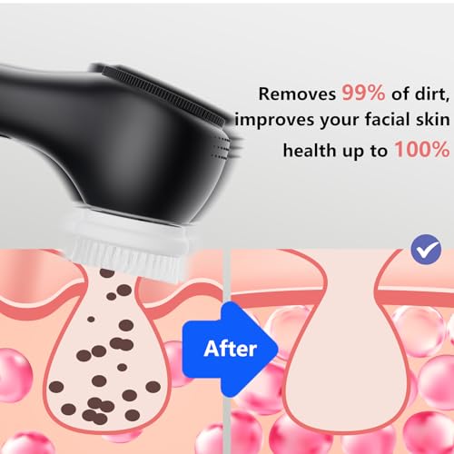 Vibrating and Rotating Face Scrubber, Waterproof Rechargeable Facial Cleansing Brush, 8 Modes Face Brush for Exfoliating and Massaging, for Removing Blackhead£¨Matte Black£©