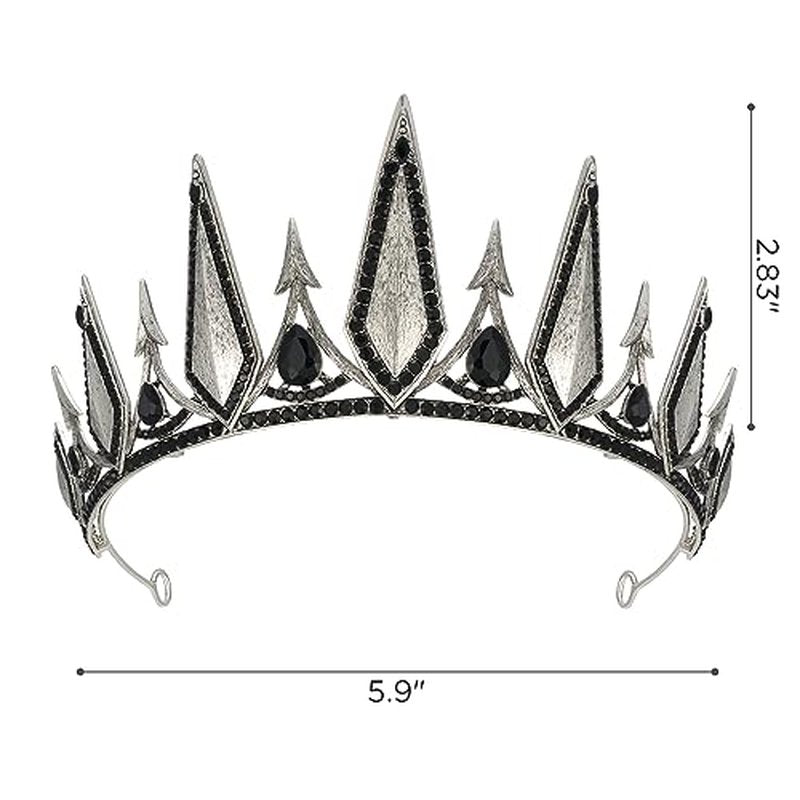 SWEETV Gothic Crowns for Women, Queen Crown Tiara, Witch Crown Headband Cos-play Hair Accessories for Costume Halloween Prom Party