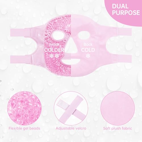 ZN?CUET?D Face Eye Mask Ice Pack for Reducing Puffiness, Bags Under Eyes, Puffy Dark Circles, Migraine,Hot/Cold Pack with Soft Plush Backing (Pink #19)
