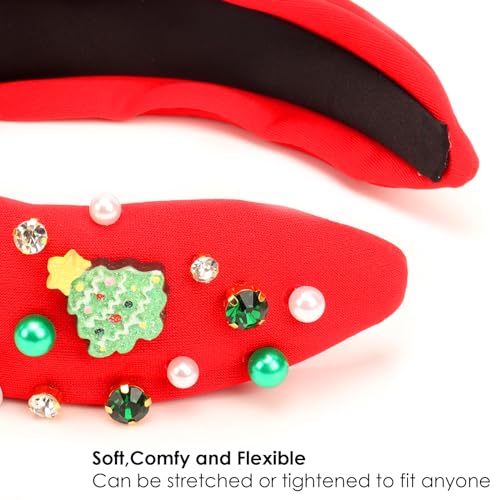 Christmas Knotted Headbands for Women, Hand-embellished Sparkle Crystal Pearl Xmas Santa Tree Snowman Hat Charms Holiday Headbands Hair Accessory, Christmas Holiday Outfits & Gifts