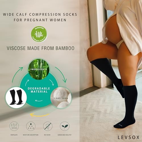 LEVSOX Plus Size Compression Socks for Women&Men Wide Calf 15-20 mmHg Knee High Extra Large Calf Support Socks for Nurse, Medical, Travel, Black