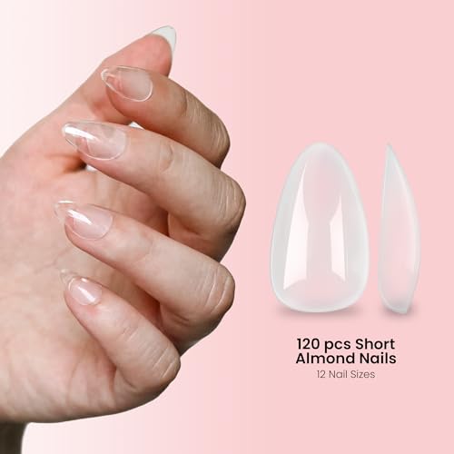 Allkem Soft Gel Nail Extensions Kit - Complete DIY Nail Set with UV Lamp, Short Almond & Medium Ballerina Gel Tips, Nail Files, Adhesive & Dotting Tool - Perfect Manicure at Home