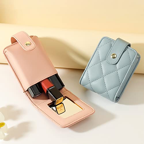 Cute Makeup Lipstick Case Portable Lipsticks Holder With Mirror Lip Gloss Purse Travel Cosmetic Pouch For Women Girls