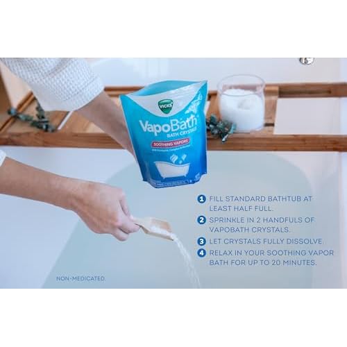 Vicks VapoBath, Bath Salts, Bath Bomb, Non-Medicated Bath Crystals, Comforting Vicks Vapors, Vapor Bath, Aromatherapy with Eucalyptus and Menthol Scent, Contains Essential Oils, 36 OZ