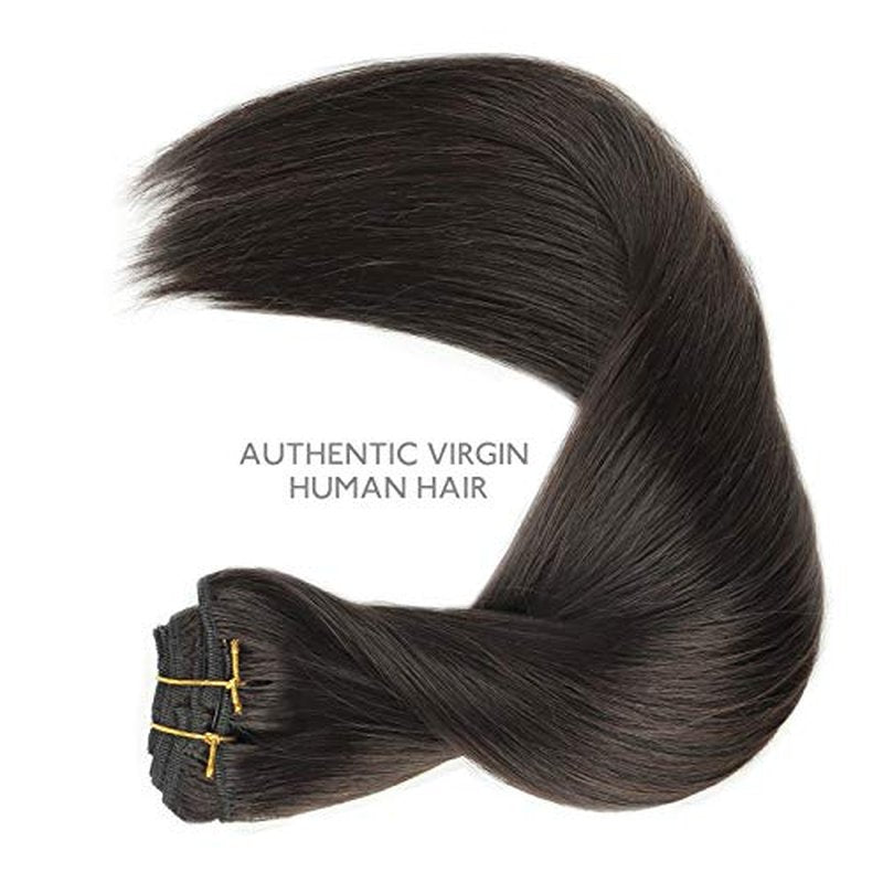 WENNALIFE Clip in Hair Extensions, 150g 18 Inch 9pcs Dark Brown Human Hair Extensions Thicker Clip in Hair Extensions Real Human Hair Clip Set Double Weft
