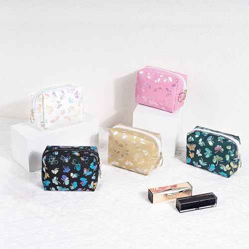 3.9" Mini Makeup Bag, Small Makeup Bag for Purse, Portable Mini Makeup Pouch for Lipsticks, Chapsticks, Coin, Earphone, Credit Card (White Butterfly)