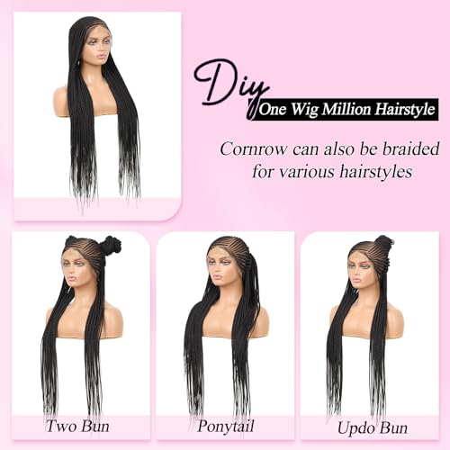 Kalyss 13X8 Lemonade Cornrow Braided Wigs for Women Lace Front Braided Wigs Premium Synthetic Long Braided Wig with Baby Hair Side Parting Braided Wig 36"