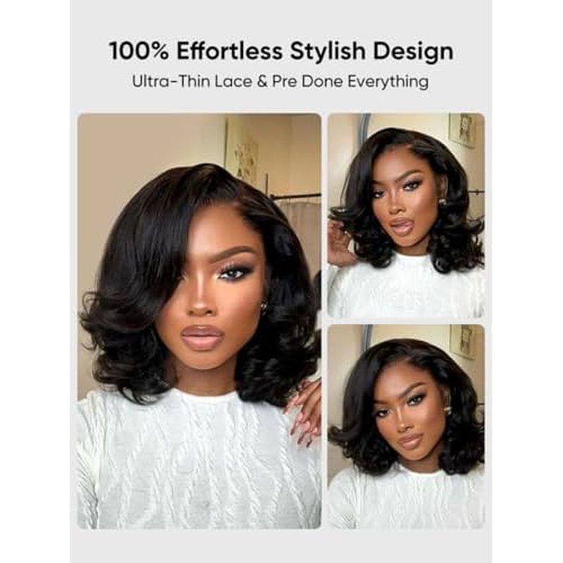 Wiggins Hair Body Wave Bob Wig Human Hair 4x7 Lace Front Wigs Human Hair Pre Cut Lace Ready to Wear Glueless Wig Human Hair Body Bob Wig For Women Pre-Bleached Knots & Adjustable Straps 10 Inch