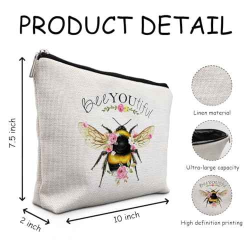 Bee Gifts for Bee Lovers Small Makeup Bag, Bee Gifts for Women, Honey Bee Gifts Cosmetic Bags for Women, Bee You Tiful Bag