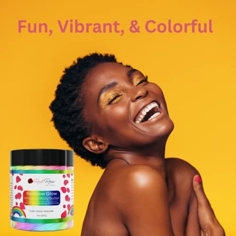 Red Rose Naturals Whipped Rainbow Glow Body Butter, Fruity Scent, Infused with Fruit extracts, 8 Oz, Non-Greasy, Creamy & Moisturizing Shea Butter - Nourishing Skincare for All Skin ? Vegan