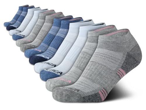 Nautica Women's Socks - Athletic Cushion Low Cut Socks (12 Pack), Size 4-10, Grey/Blue
