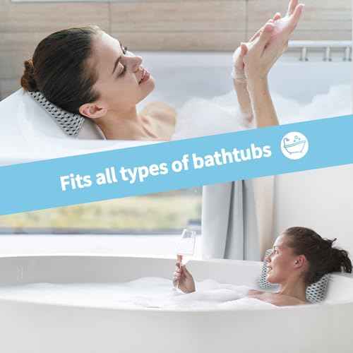 Upgraded Bath Pillows for Tub, Slip Resistant Waterproof Bath Pillows for Tub Neck and Back Support with 2 Strong Suction Cups, Relaxing Spa Essentials